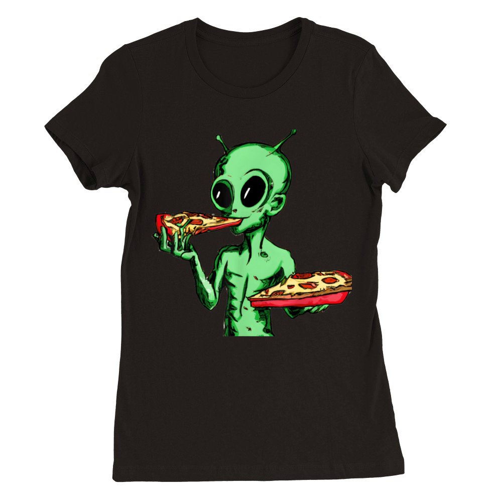 Alien Eating Pizza Funny Pizza Cool Aliens From Premium Womens Crewneck T-shirt