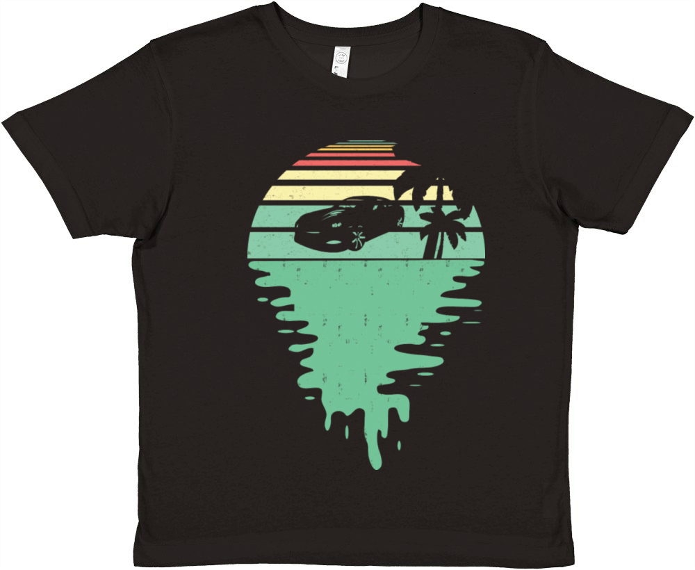 Retro Vintage Sunset Car Off Distressed Style Premium Kids Crewneck T-shirt