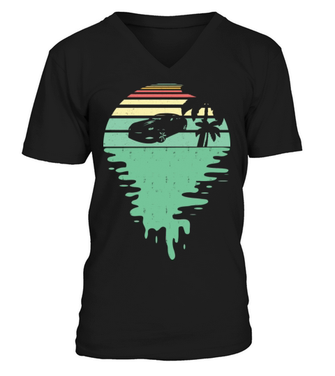 Retro Vintage Sunset Car Off Distressed Style V-Neck T-shirt