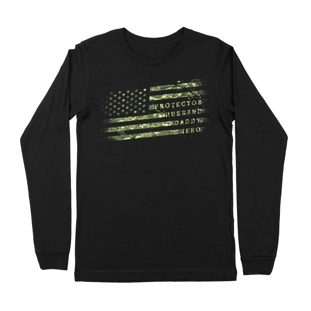 Husband Daddy Protector Hero Merica USA Flag Premium Long Sleeve