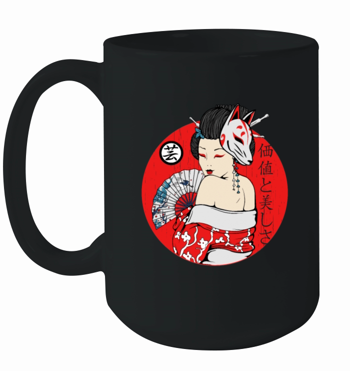 Maiko Geisha girl Kitsune mask japanese aesthetic Ceramic Mug