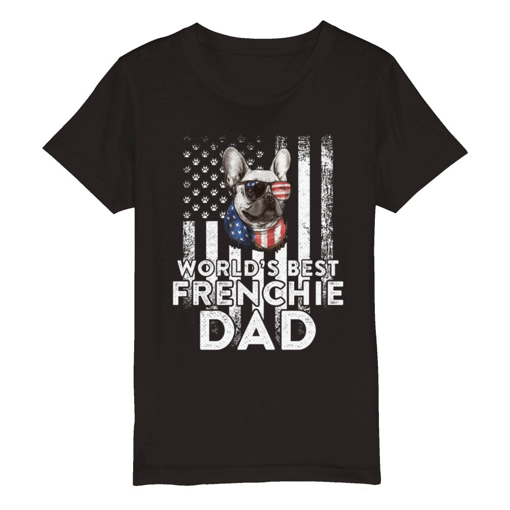 Vintage Usa Flag World s Best French Bulldog Dad Organic Kids Crewneck T-shirt