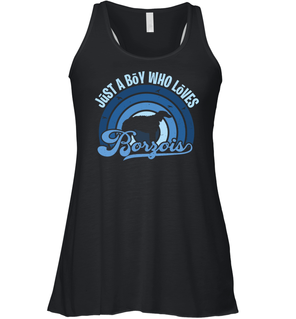 Funy Quote Just A Boy Who Loves A Borzoi Blue 80s Women's Flowy Tank Top