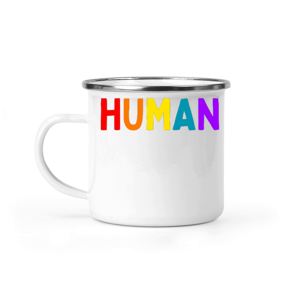 Love Pride Colorful LGBT Rainbow Quote I HUMAN Camping Mug