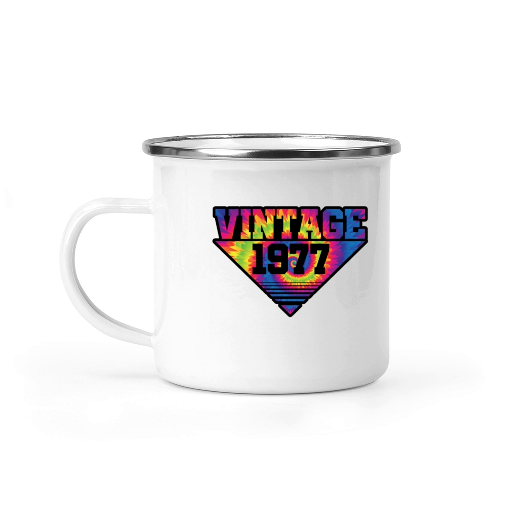Vintage 1977 Tie Dye Splash Color Triangle Camping Mug