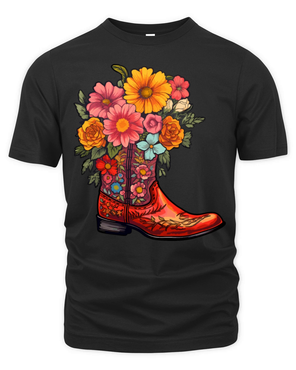 Cowboy Flower Boots Vintage Floral Cowboy Organic Unisex T-shirt