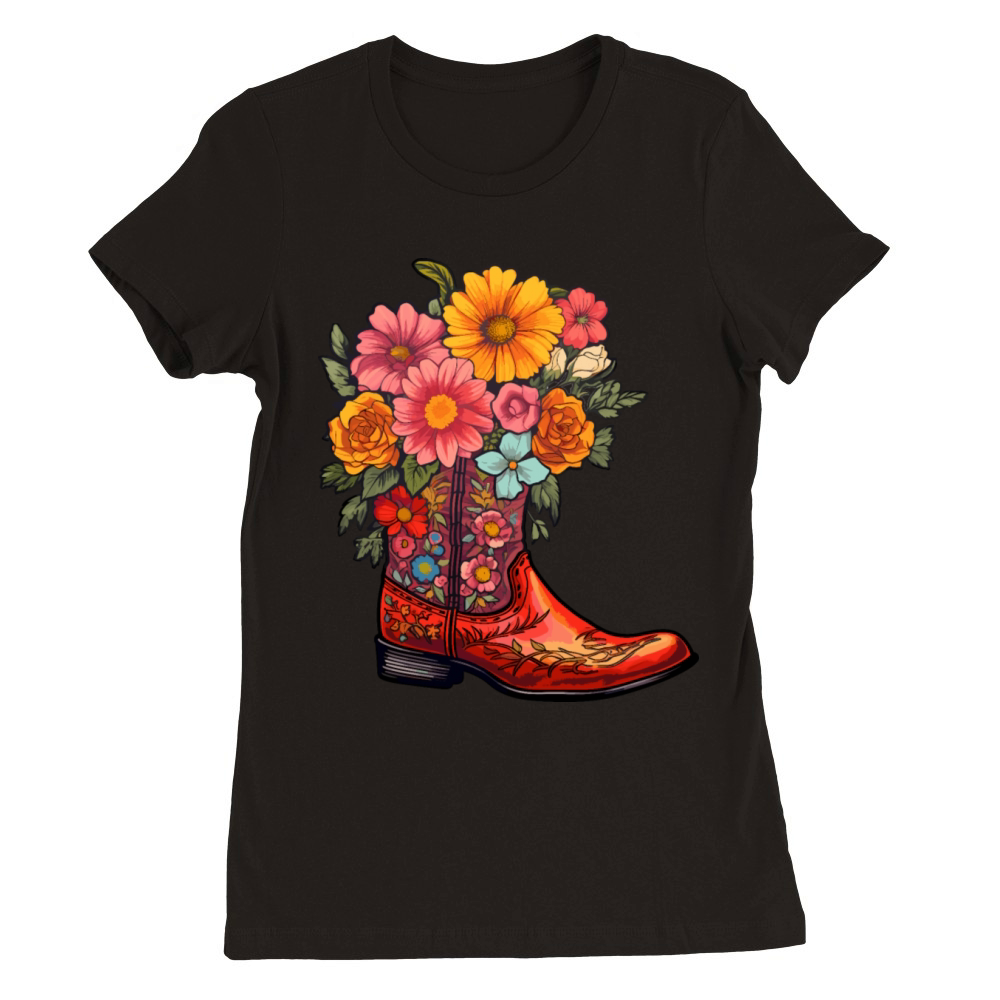 Cowboy Flower Boots Vintage Floral Cowboy Premium Womens Crewneck T-shirt