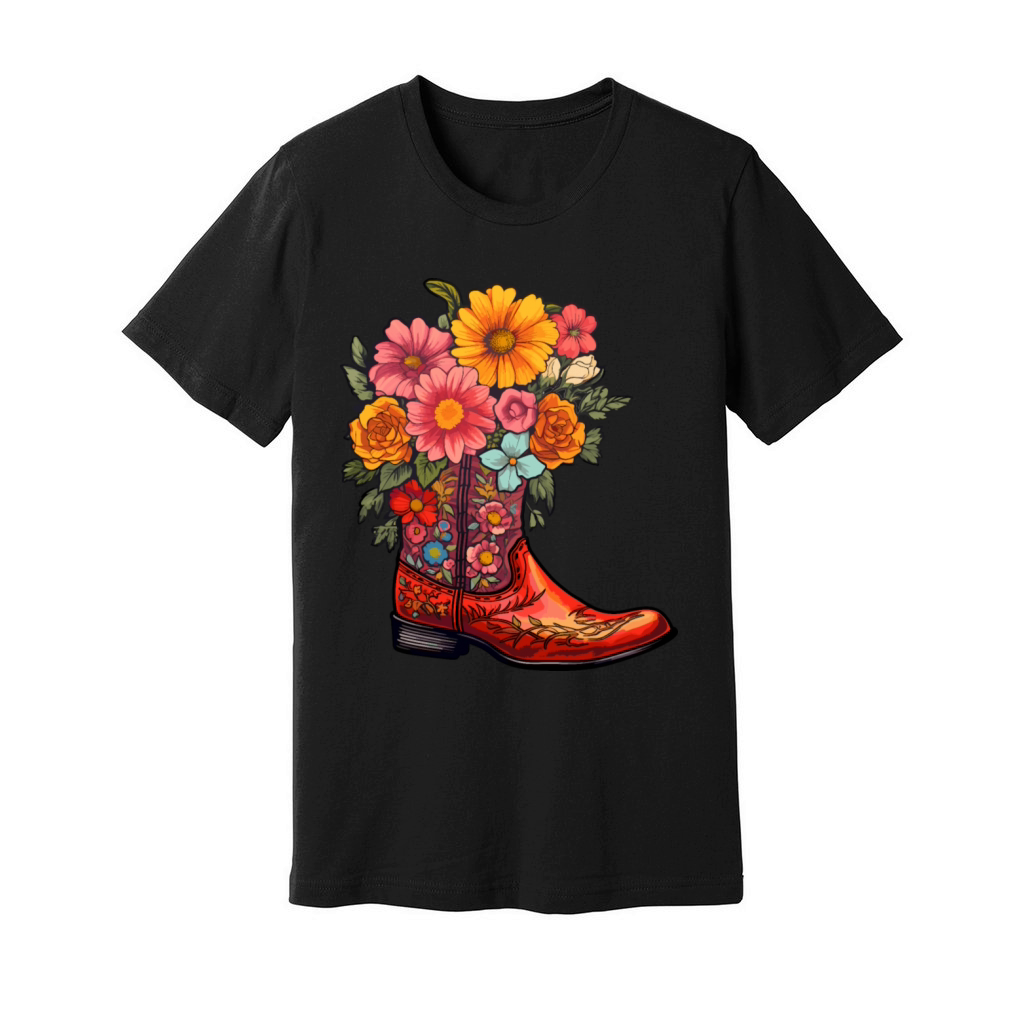 Cowboy Flower Boots Vintage Floral Cowboy Unisex Jersey Tee