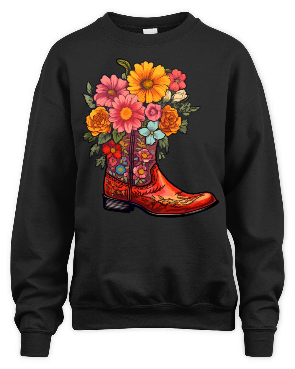 Cowboy Flower Boots Vintage Floral Cowboy Unisex Premium Crewneck Sweatshirt
