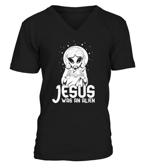 Christian Christianity Funny Alien Jesus V-Neck T-shirt