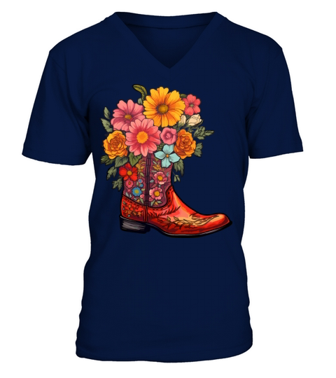 Cowboy Flower Boots Vintage Floral Cowboy V-Neck T-shirt