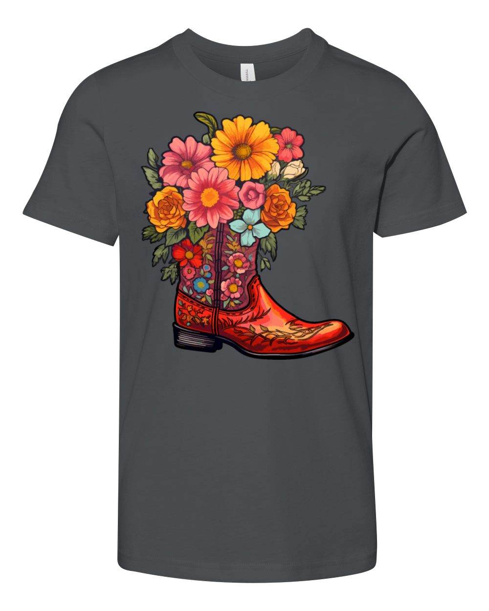 Cowboy Flower Boots Vintage Floral Cowboy Youth Unisex Jersey Tee