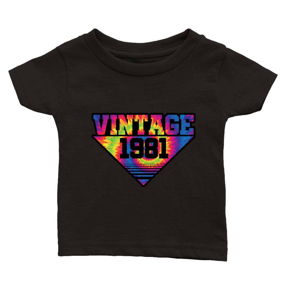 Vintage 1981 Tie Dye Splash Color Triangle Classic Baby Crewneck T-shirt