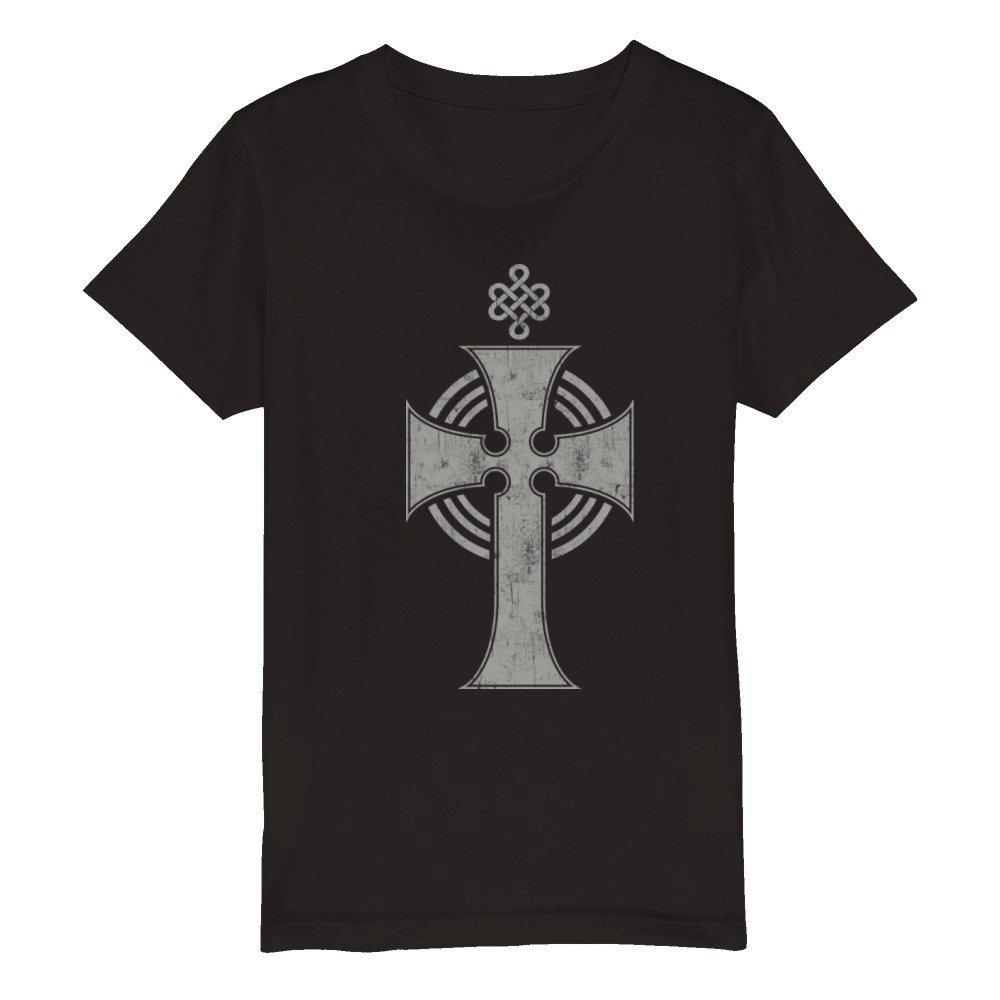 Beautiful Celtic Cross Design In Cool Vintage Organic Kids Crewneck T-shirt