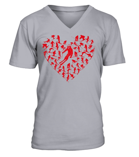 Heart Full Ski Winter Sport Lovers Valentine Gift V-Neck T-shirt