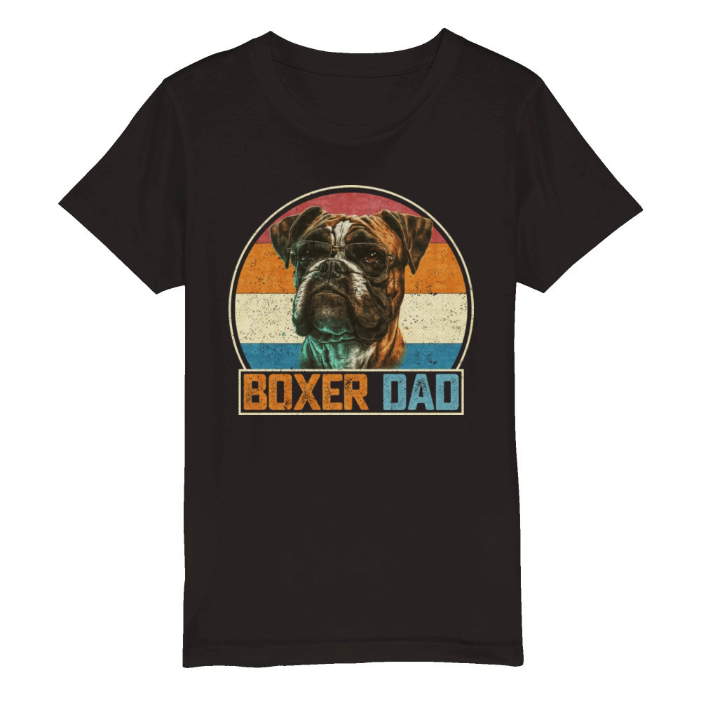 Vintage Retro Proud Boxer Dog Dad Boxer Puppy Organic Kids Crewneck T-shirt
