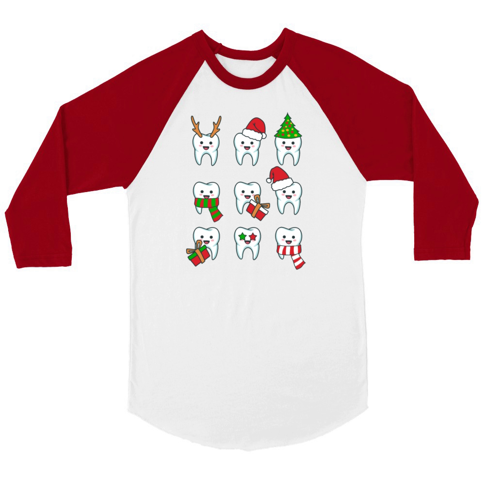 Christmas Tooth Teeth Dentist Unisex ¾ sleeve Raglan T-shirt