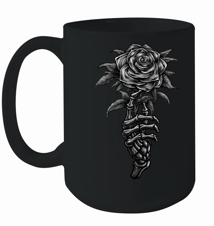 Vintage skeleton hand holding rose Ceramic Mug