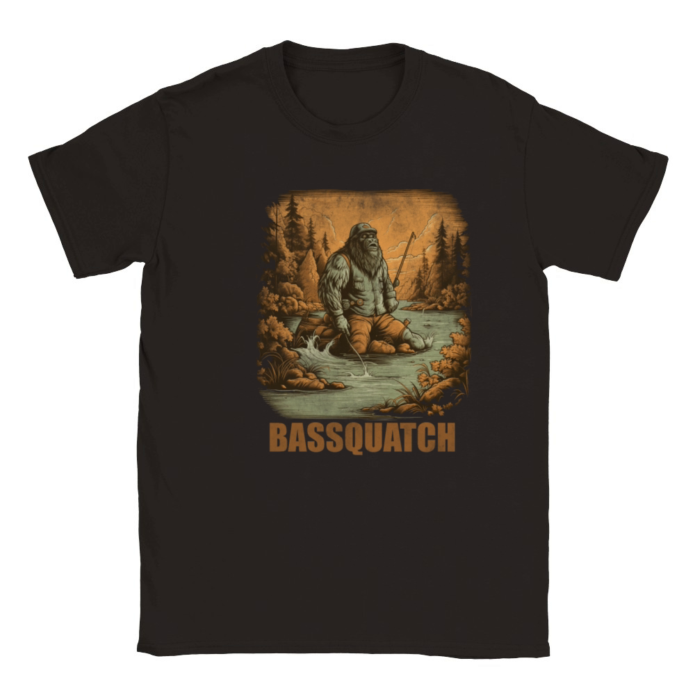 Bassquatch Funny Bigfoot Fishing Outdoor Retro Vin Classic Kids Crewneck T-shirt