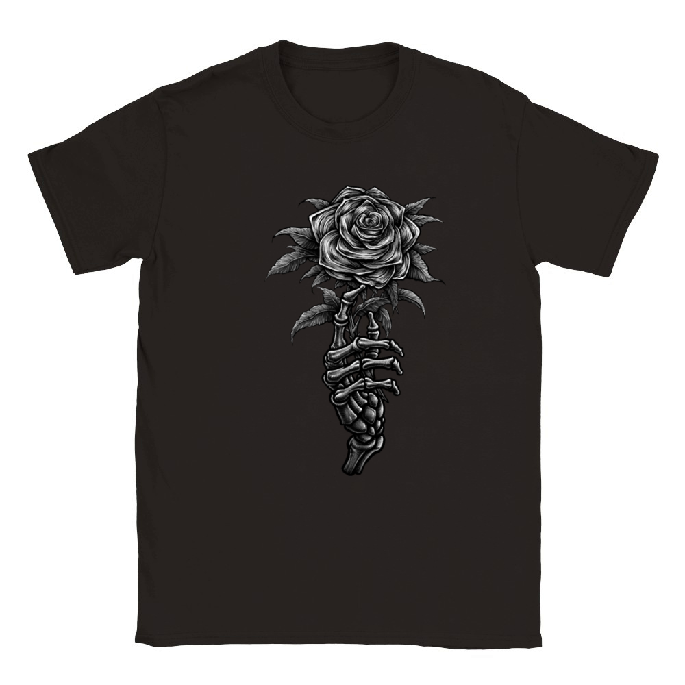Vintage skeleton hand holding rose Classic Kids Crewneck T-shirt