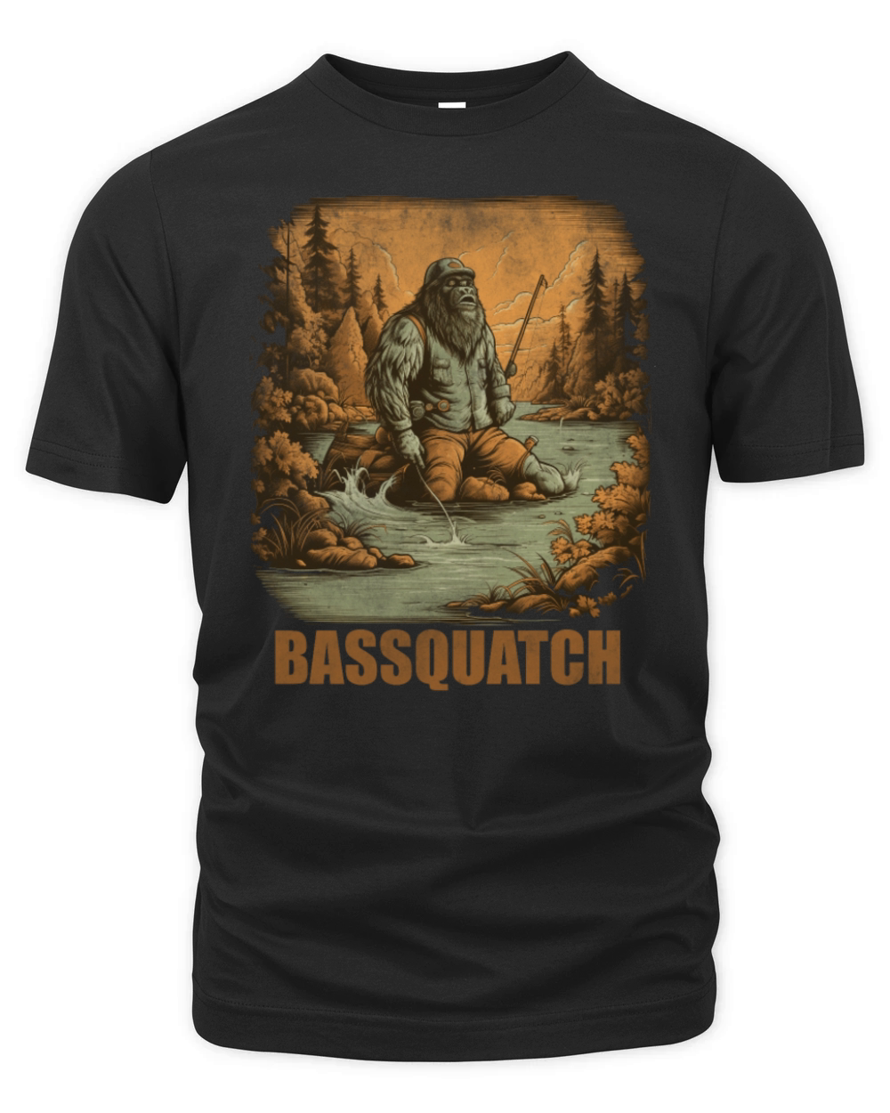 Bassquatch Funny Bigfoot Fishing Outdoor Retro Vin Organic Unisex T-shirt