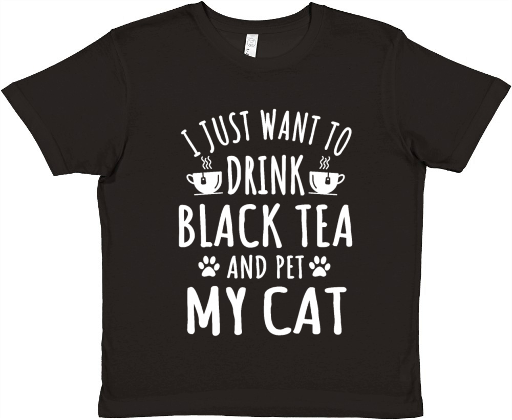 Funny Black Tea And Cat Lover Quote Premium Kids Crewneck T-shirt