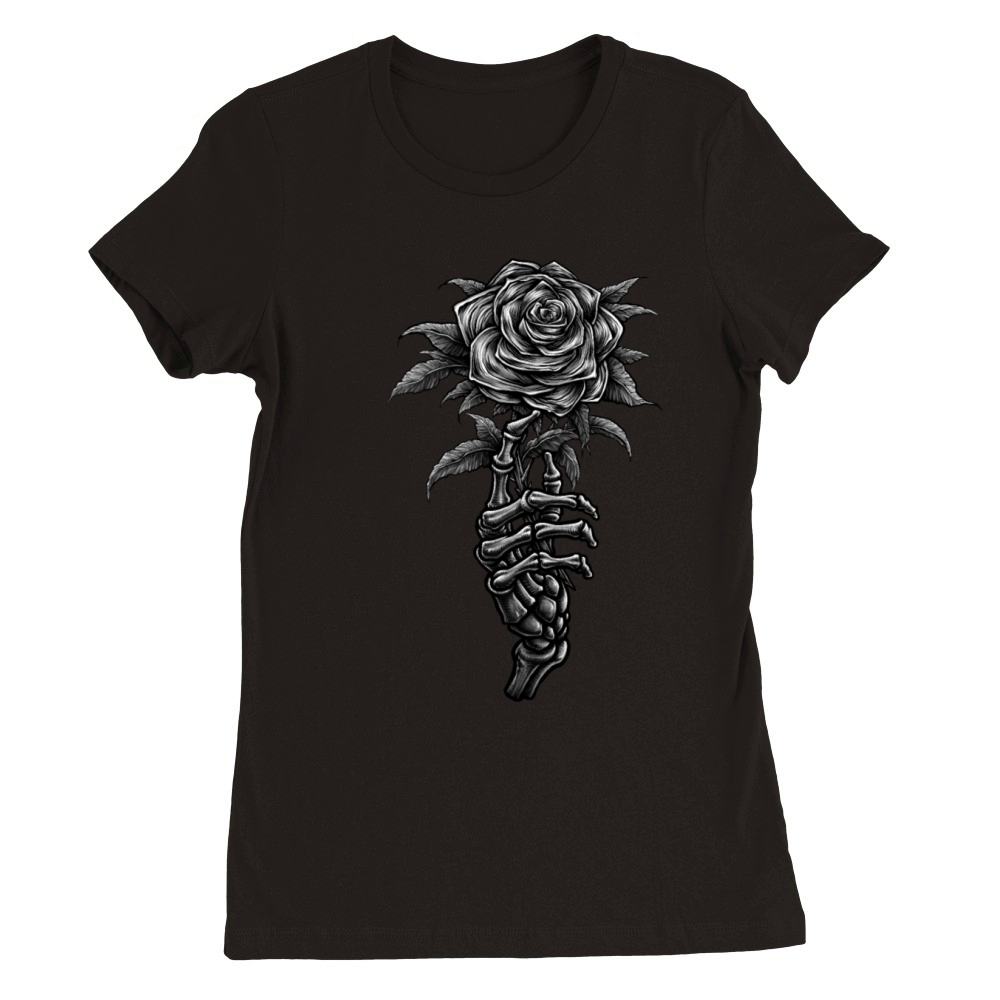 Vintage skeleton hand holding rose Premium Womens Crewneck T-shirt