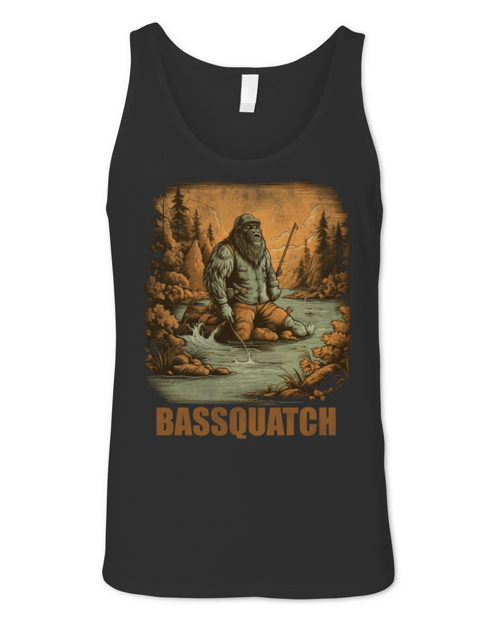 Bassquatch Funny Bigfoot Fishing Outdoor Retro Vin Unisex Jersey Tank