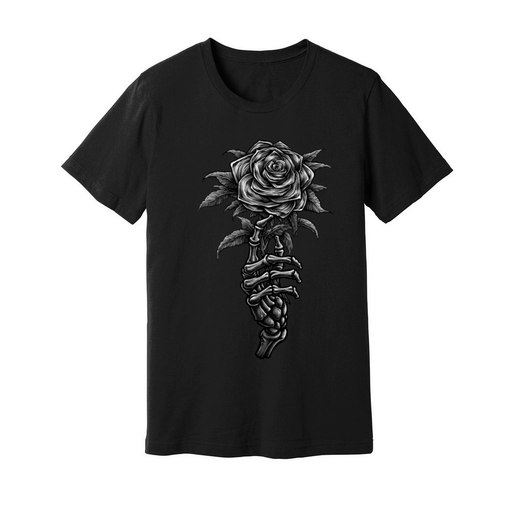Vintage skeleton hand holding rose Unisex Jersey Tee