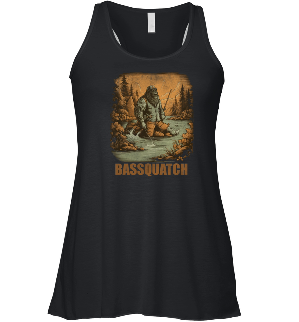 Bassquatch Funny Bigfoot Fishing Outdoor Retro Vin Women's Flowy Tank Top