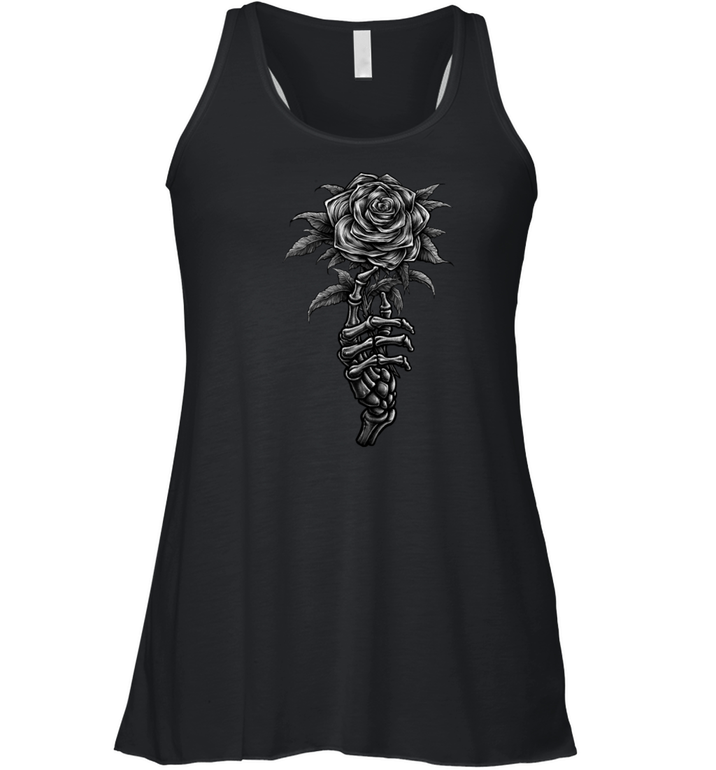 Vintage skeleton hand holding rose Women's Flowy Tank Top