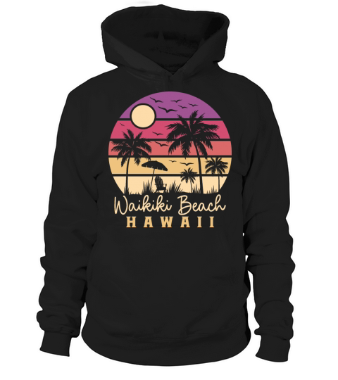 Waikiki Beach Hawaii Retro Vintage Sunset Gift Hoodie Unisex