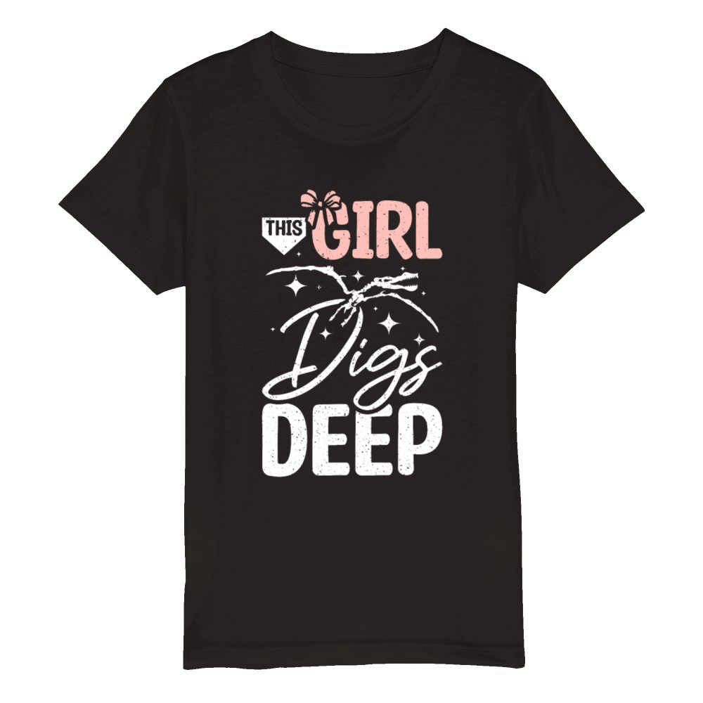 Paleontologist Girl digs deep for dinosaurs Organic Kids Crewneck T-shirt