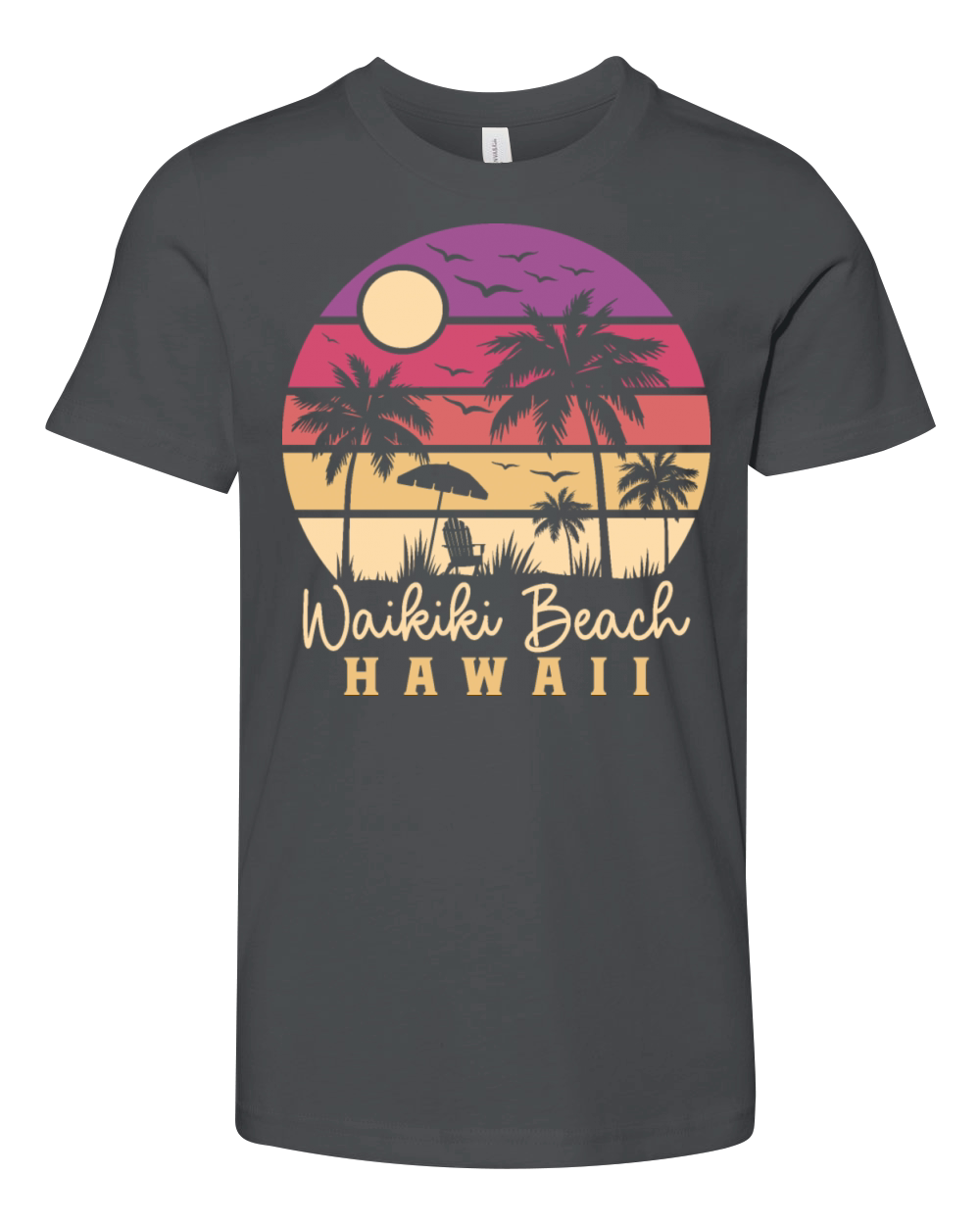 Waikiki Beach Hawaii Retro Vintage Sunset Gift Youth Unisex Jersey Tee