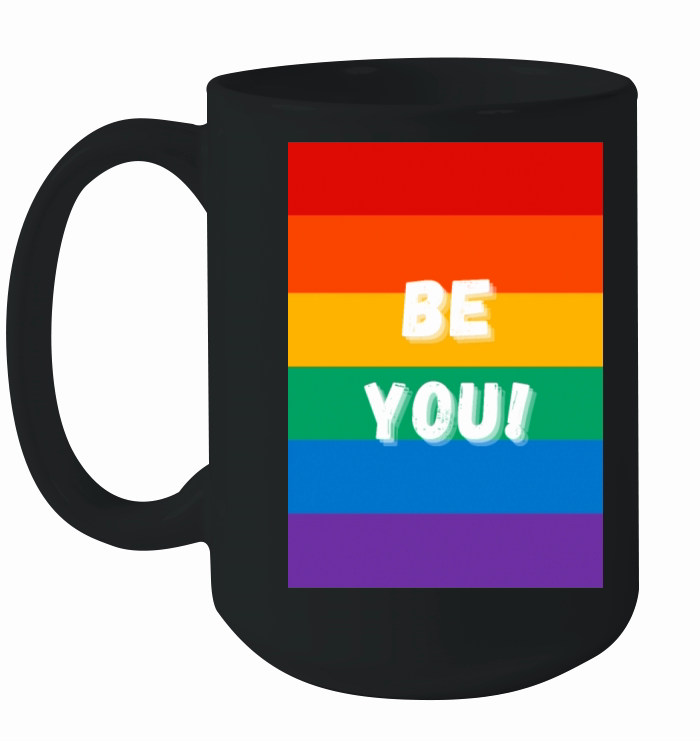 Be You LGBT Positive Quote Rainbow Colors Stripes Ceramic Mug