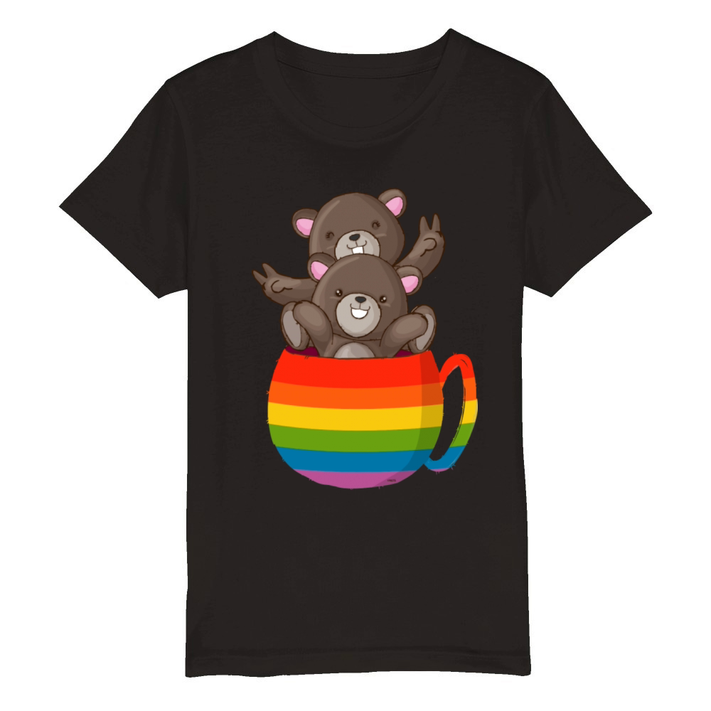 Bear Rainbow Flag Bears Cup Gay Pride Graphic Organic Kids Crewneck T-shirt