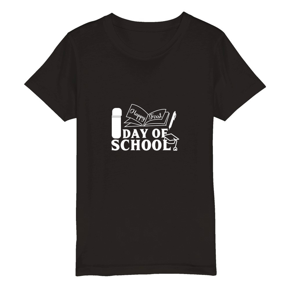 Black Happy First Day Of School Organic Kids Crewneck T-shirt