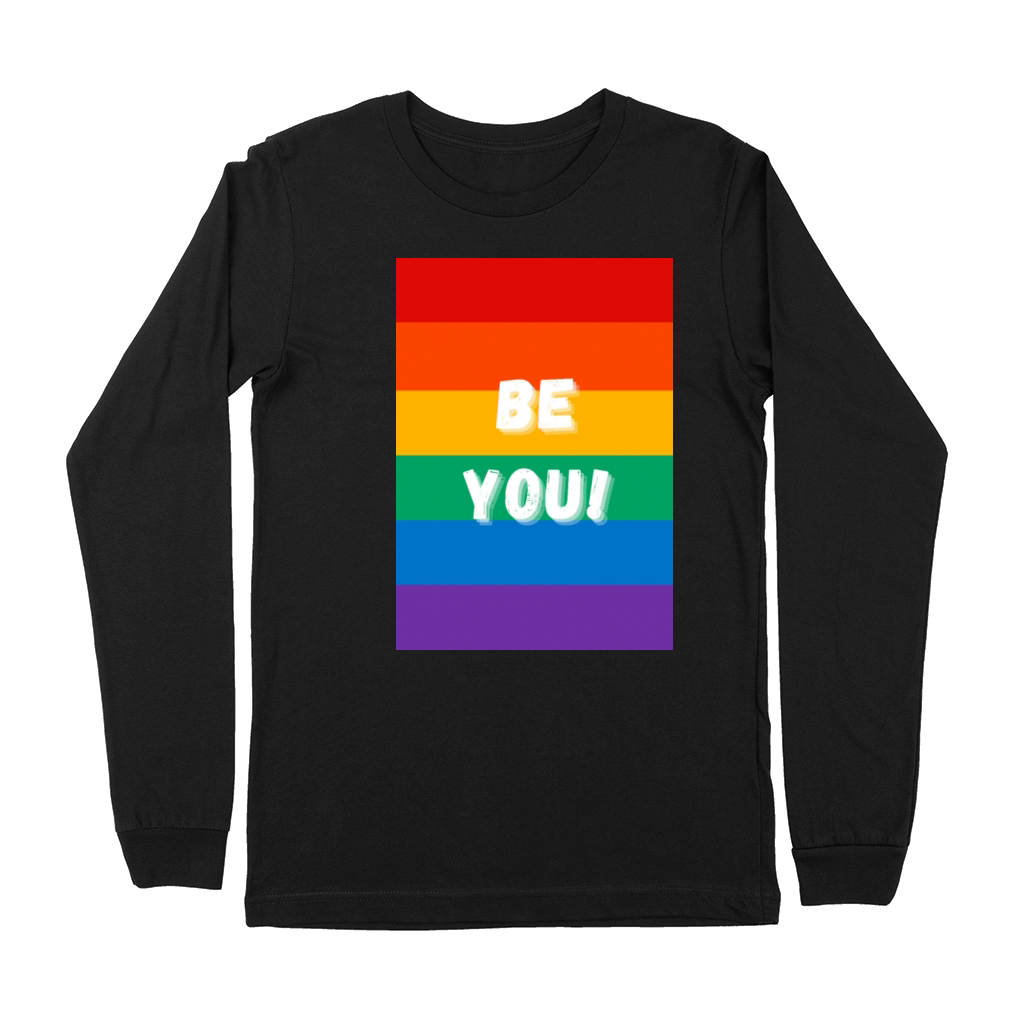 Be You LGBT Positive Quote Rainbow Colors Stripes Premium Long Sleeve