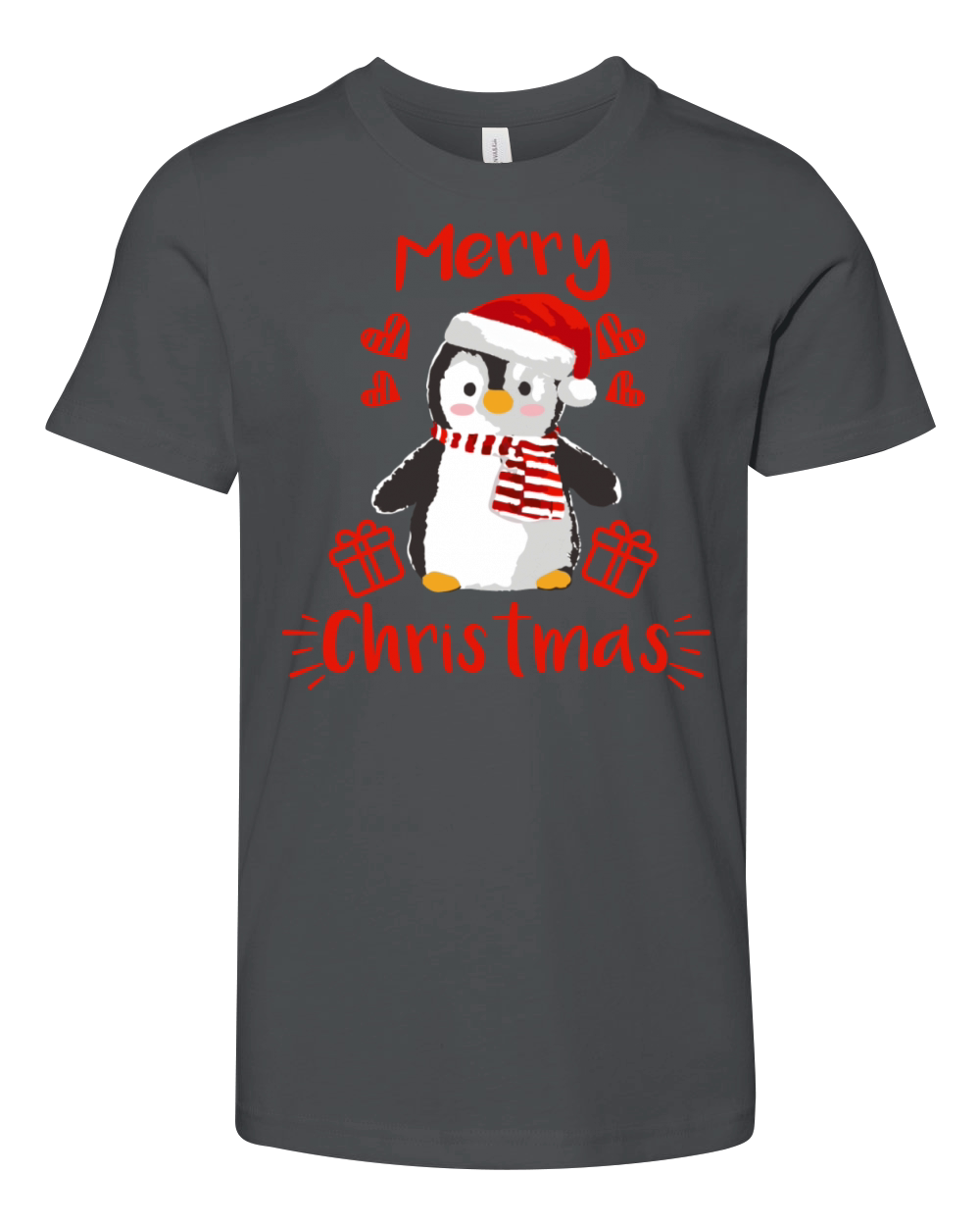 Merry Christmas Cute Baby Penguin Red And White Youth Unisex Jersey Tee