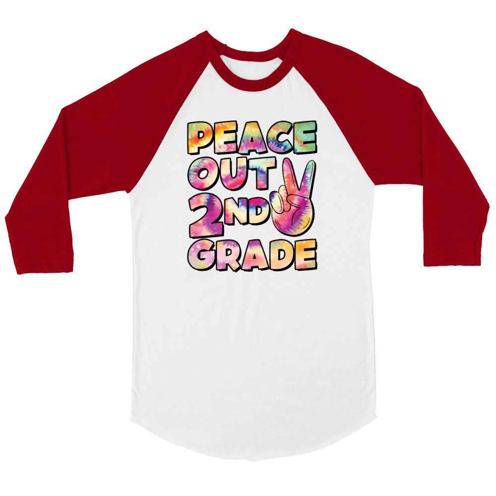 Peace Out 2nd Grade TIE DYE Unisex ¾ sleeve Raglan T-shirt