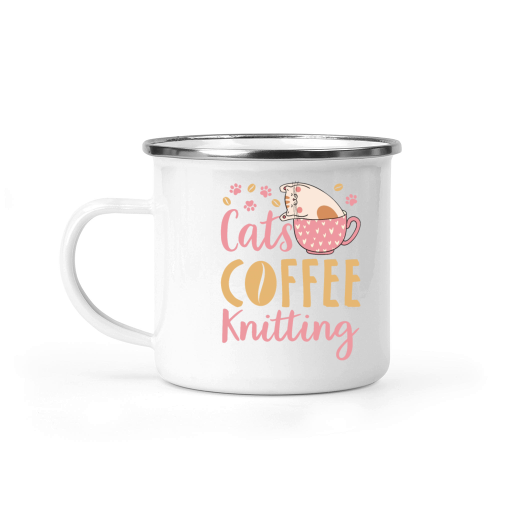 Cats Coffee Knitting Camping Mug