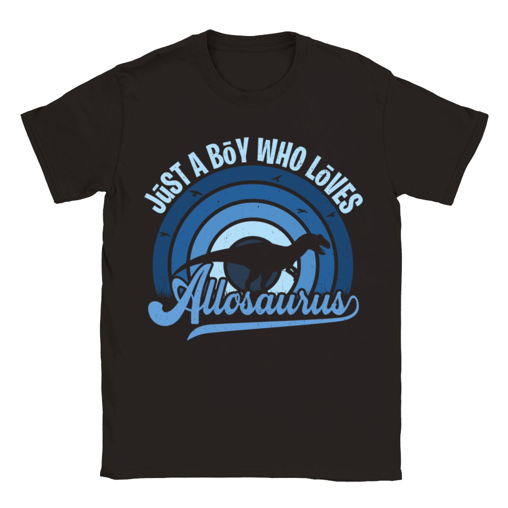 Funy Quote Just A Boy Who Loves An Allosaurus Blue Classic Kids Crewneck T-shirt