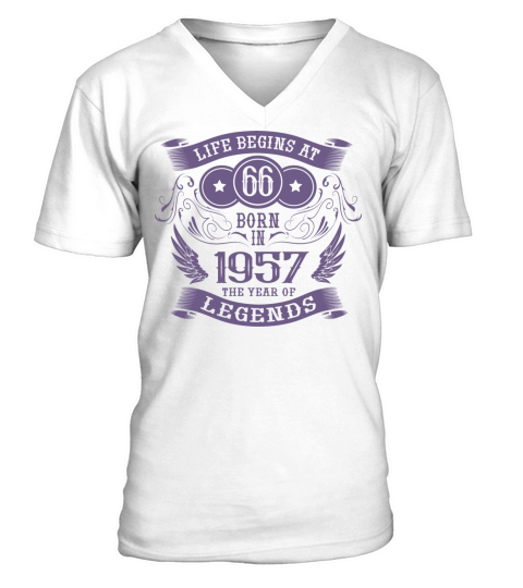 Life begins at 66 1957 Birthday Vintage V-Neck T-shirt