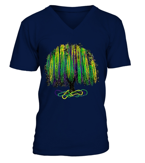 Mardi Gras Tree Beads New Orleans 2023 Watercolorp V-Neck T-shirt