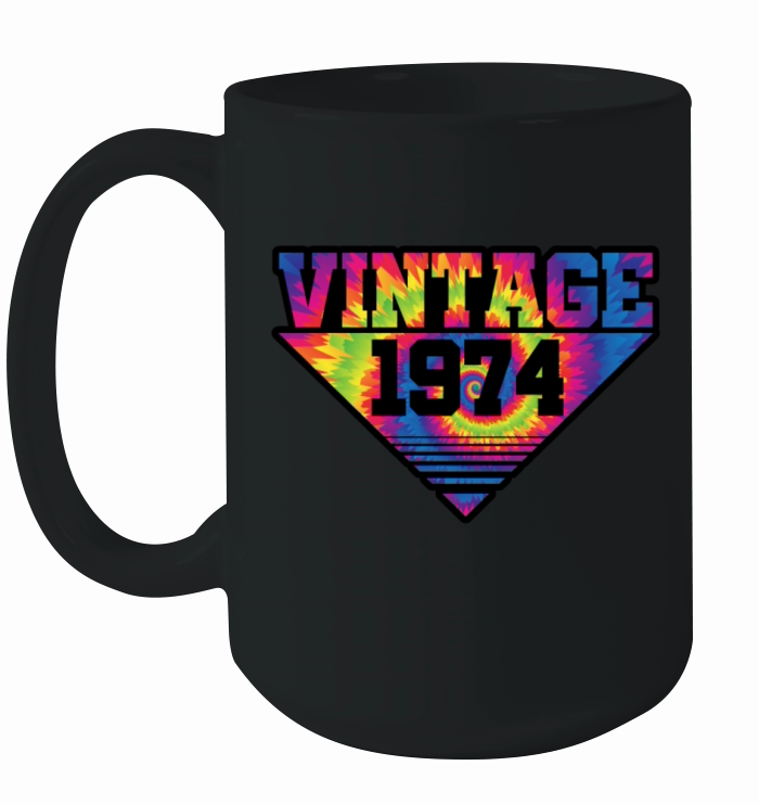 Vintage 1974 Tie Dye Splash Color Triangle Ceramic Mug