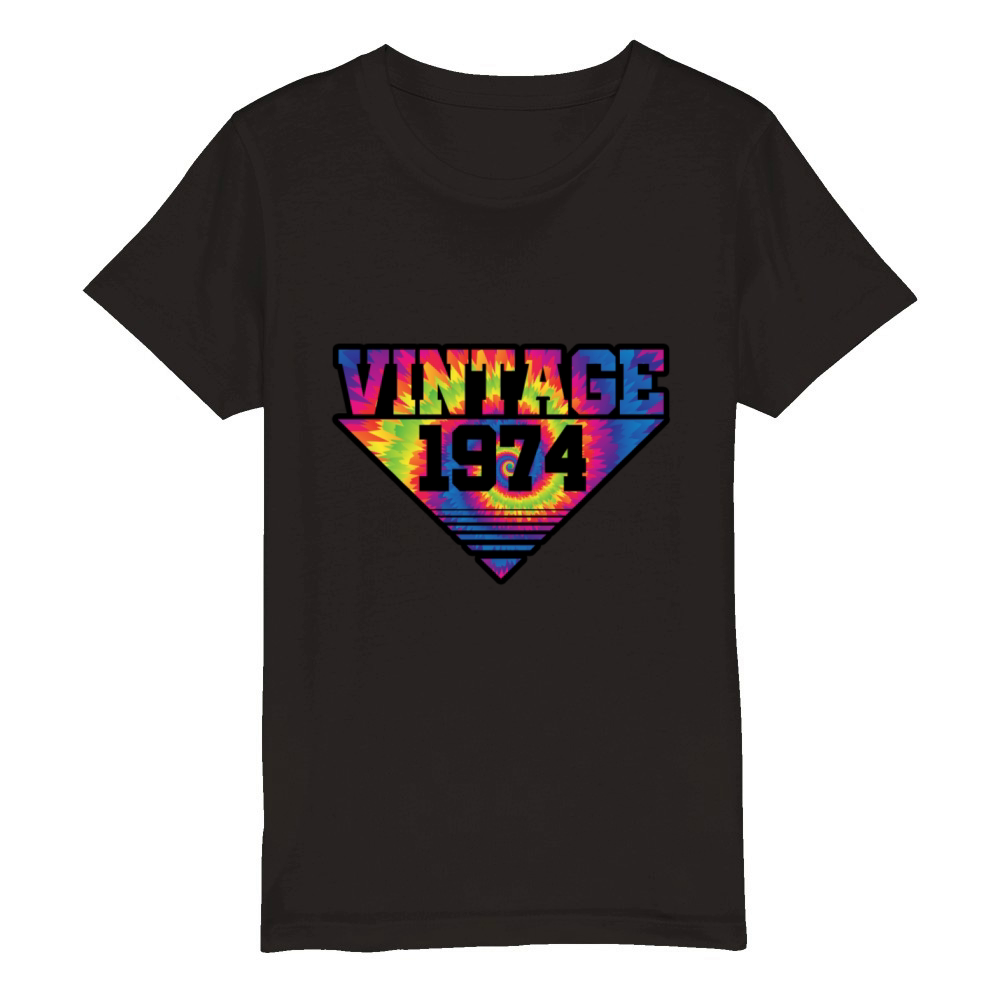 Vintage 1974 Tie Dye Splash Color Triangle Organic Kids Crewneck T-shirt
