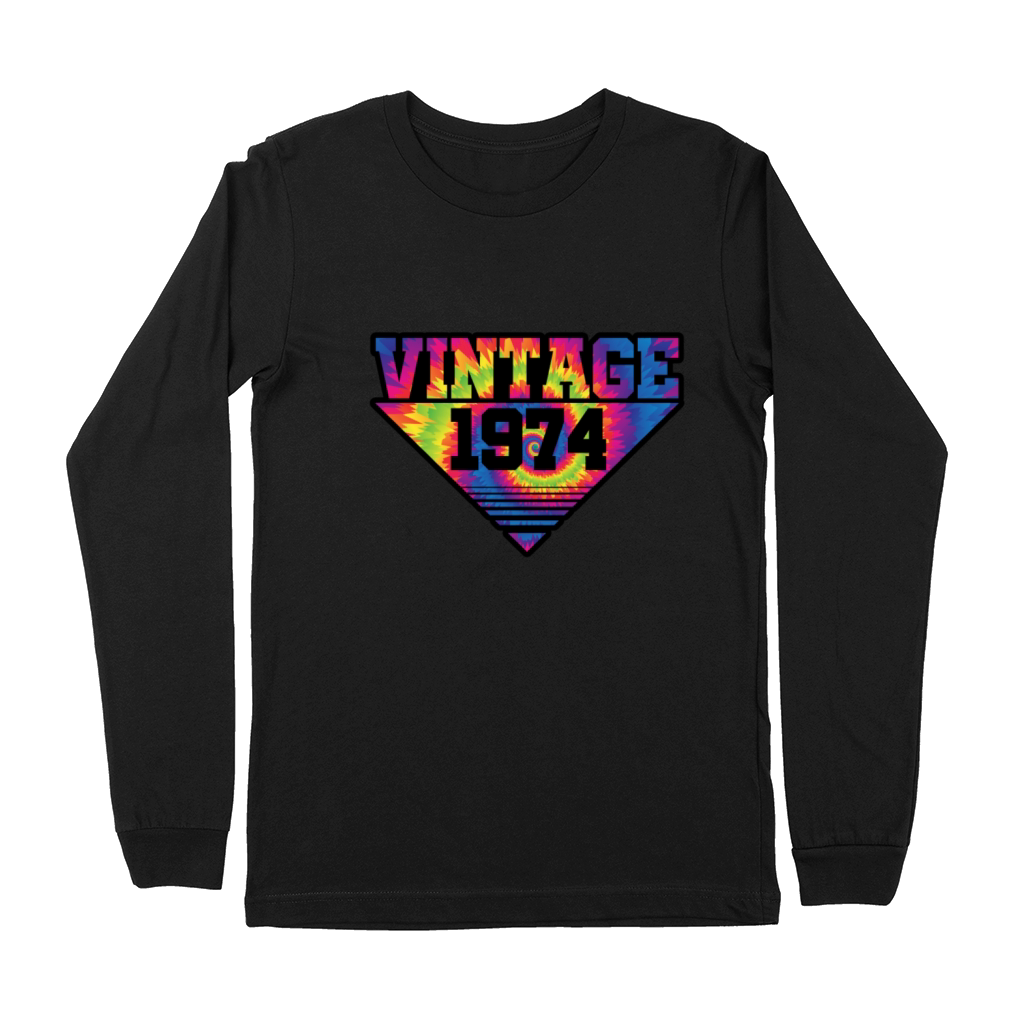 Vintage 1974 Tie Dye Splash Color Triangle Premium Long Sleeve
