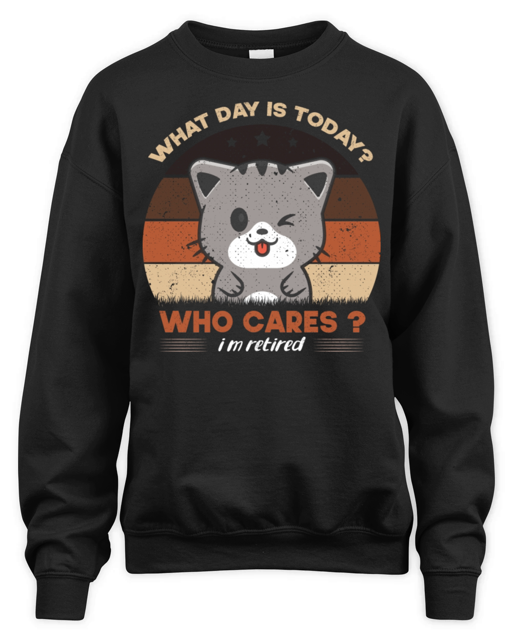 What Day Is Today Who Cares I m Retired Funny Cat Unisex Premium Crewneck Sweatshirt