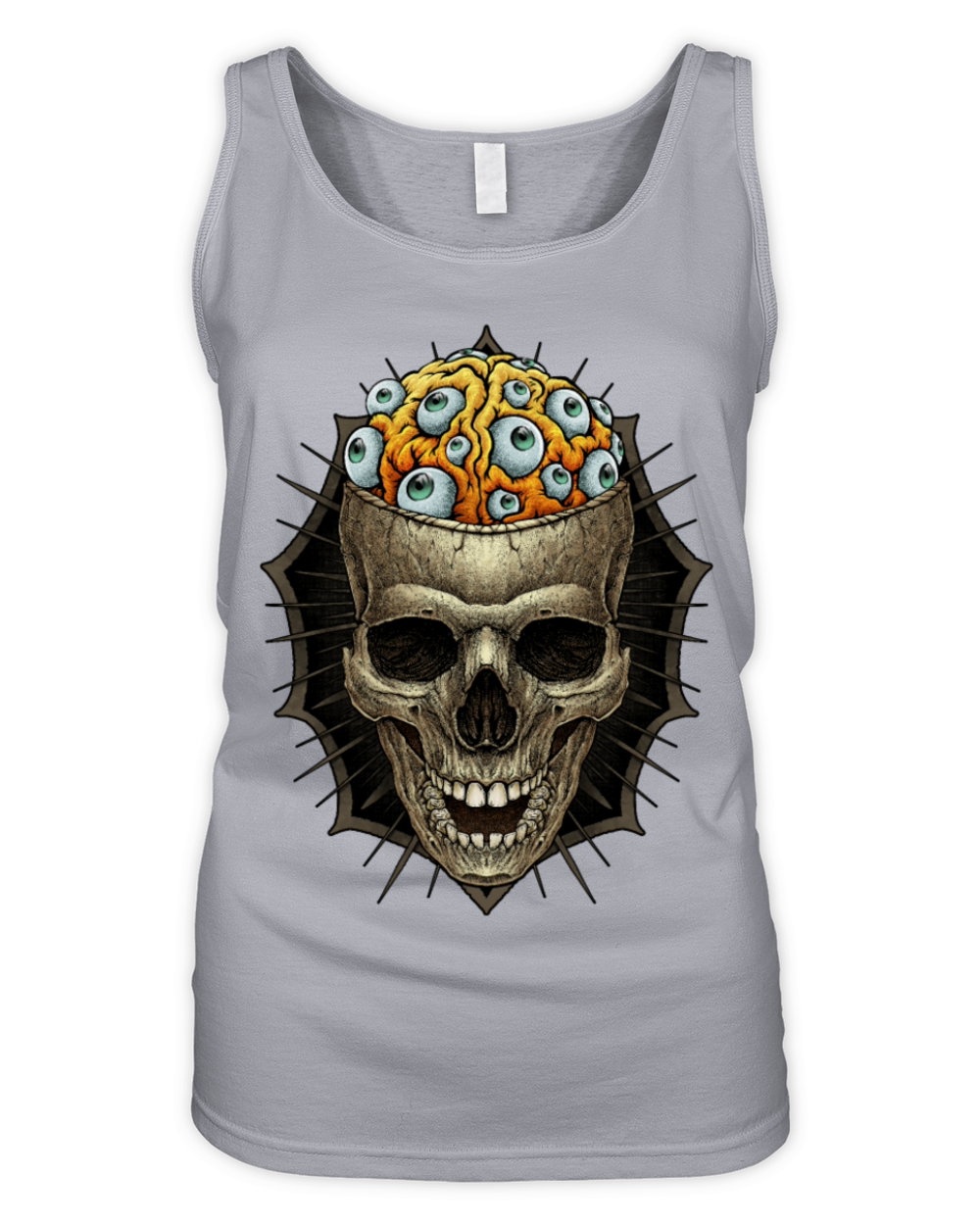 vintage skull and spooky brain with eyeball Organic Women's Tank Top