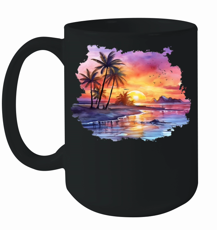 Beach Sunset Watercolor Ceramic Mug